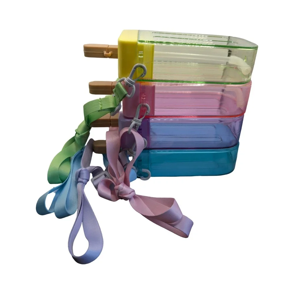 Set of 4 Popsicle Drink Bottles With Straps Reusable Water Bottles Kawaii Pastel